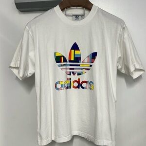 Adidas White Tee with Multicolor Trefoil Logo